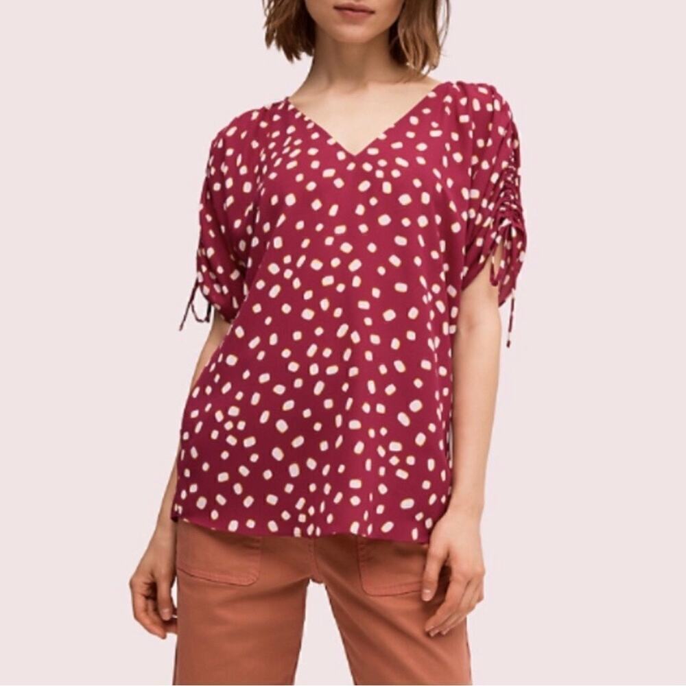 Kate Spade Mallow Dot Ruched Sleeve
Top Beet Juice Size Small Lightweight